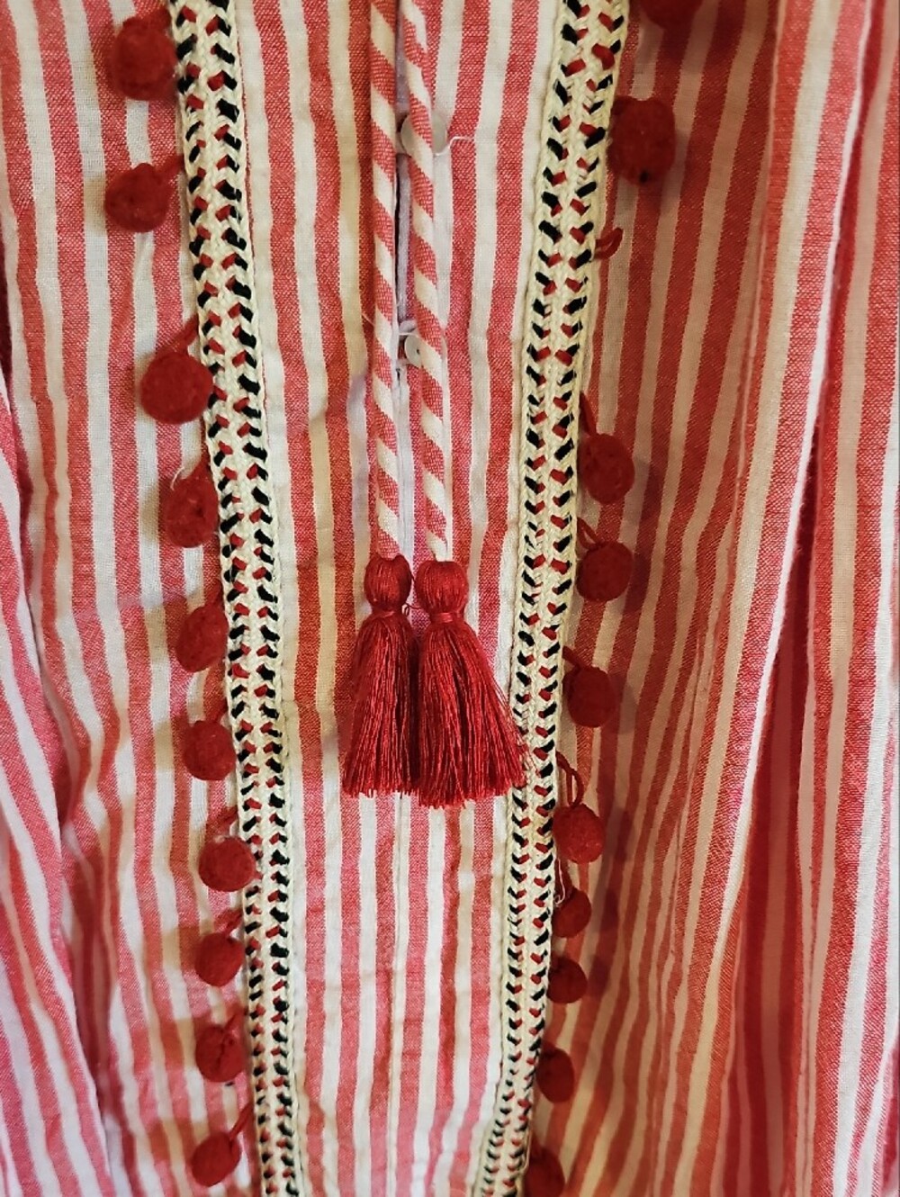Striped Red Tassel Peasant Blouse - Picture 3 of 10